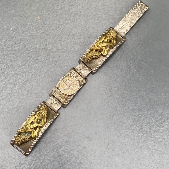 Antique engraved silver Bracelet . Bangle . Gold Plat Sterling Silver bangle . View 2