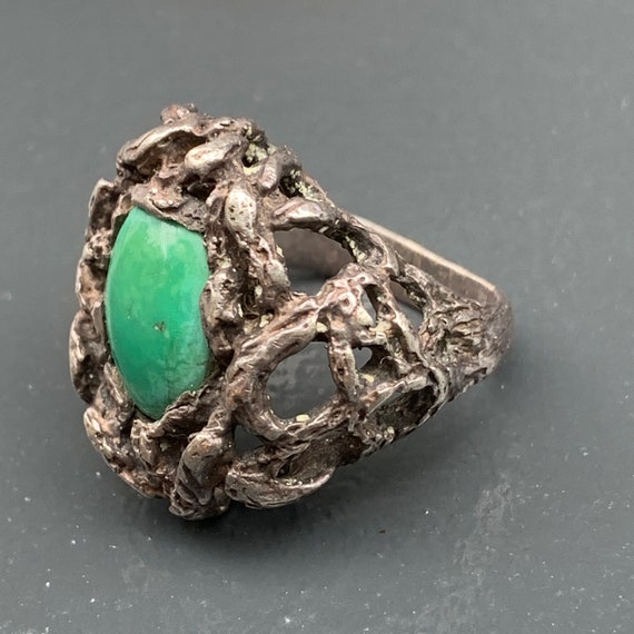 Modernist Sterling silver , Green Turquoise ring … - image 3