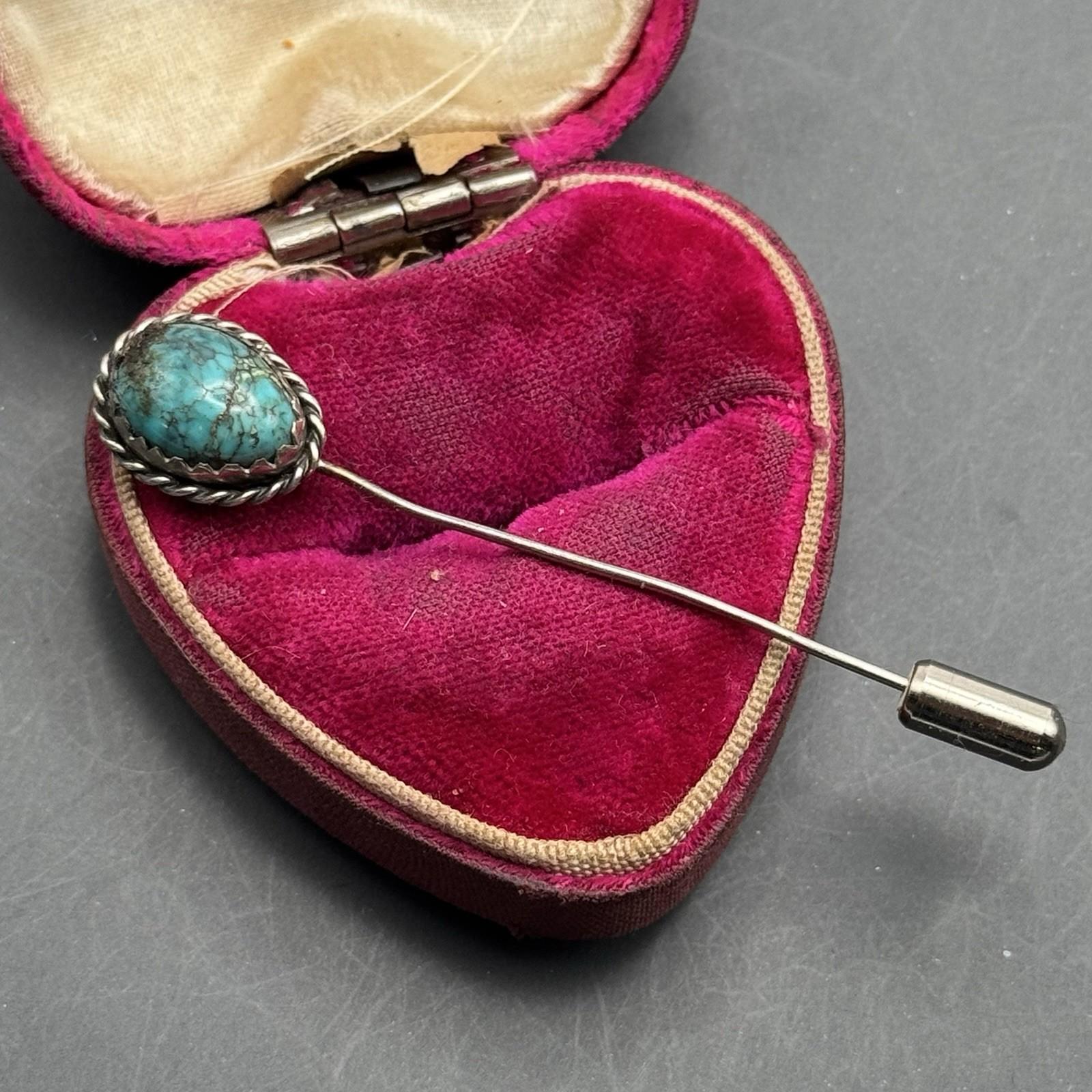 Vtg Southwestern Style Silver Turquoise Stick Pin Sign Warner 79