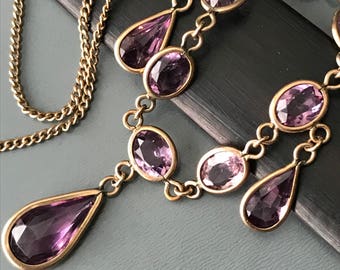 Vintage Art Deco 10kt  Gold   Amethyst Necklace  . Fine  Jewelry