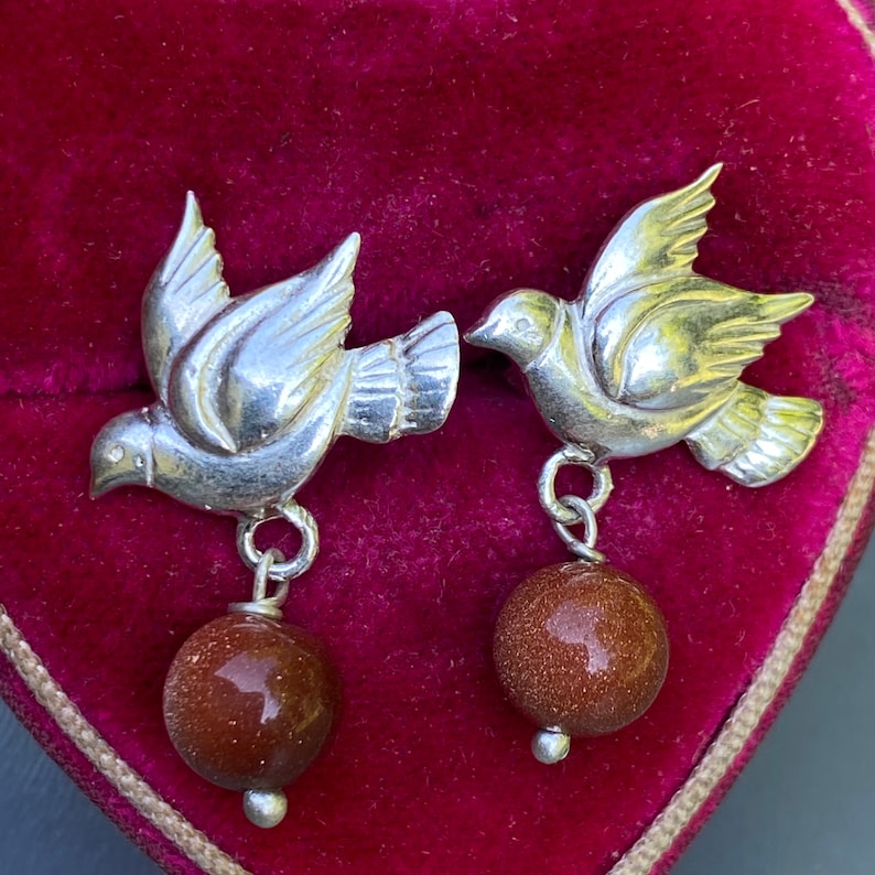 Victorian Inspired Dove Bird Earrings Silver Earrings Handmade Silver jewelry
