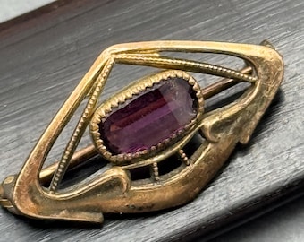 Antike viktorianische gold fill Amethyst Paste Glas Pin Brosche