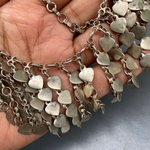 Vintage Egyptian Rev Silver one Heart Charm Bib Necklace . Fringe Bib Necklace image 6
