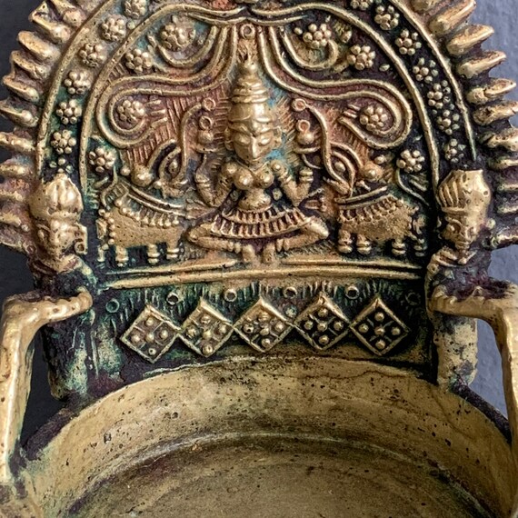 Antique Indian Hindu Bronze Brass  Oil Lamp . Oil… - image 3
