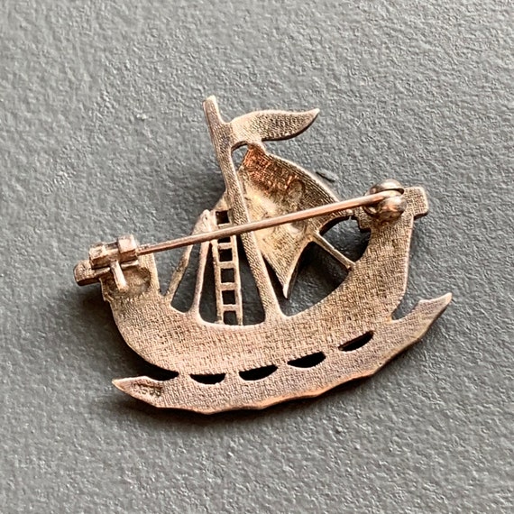 Vintage sterling Silver Boat Ship  marcasite  Pin… - image 5