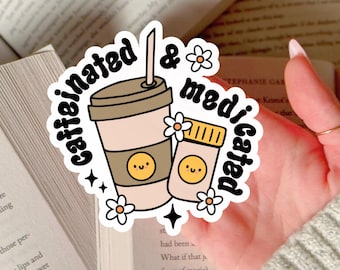 Coffee Lover Sticker Funny Mental Health Laptop Decal Humorous ADHD Phone Vinyl Cartoon Mental Illness Gift Idea for Neurodivergent Friend