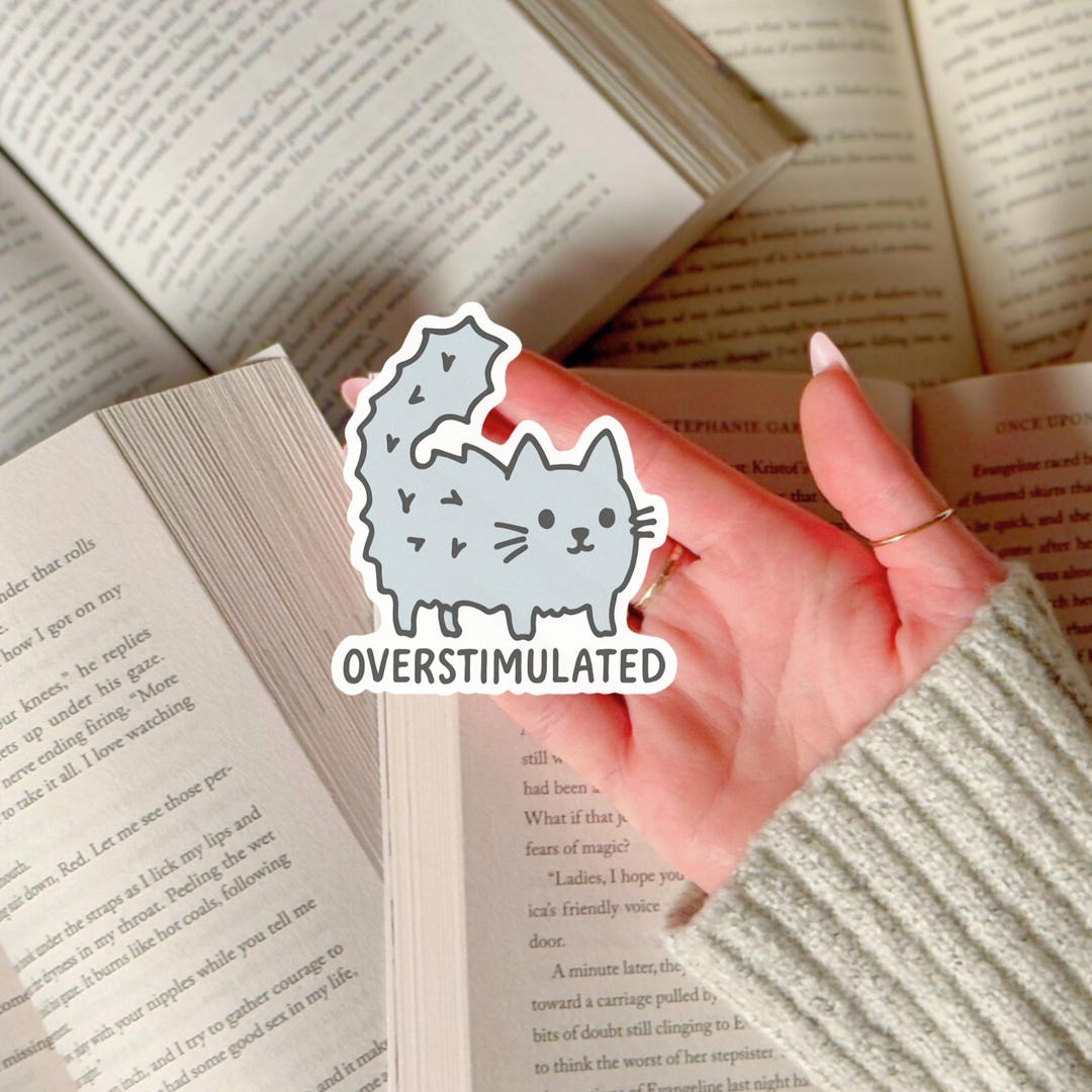 Overstimulated Sticker Funny Scared Cat Sticker for Autism Awareness ...