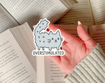 Overstimulated Sticker Funny Scared Cat Sticker for Autism Awareness Gift Idea for Daughter ADHD Waterproof Decal for Cat Lover Friend Gift