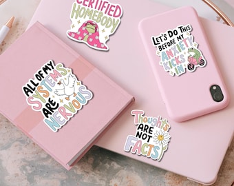 Anxiety Sticker Funny Introvert Sticker Pack for Homebody Friend Laptop Decal for Anxious Coworker Small Gift Idea for Social Anxiety Humor