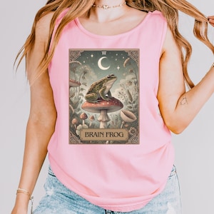 Fibromyalgia Top Funny Brain Fog Beach Shirt for Lyme Disease Friend Gift Idea Tarot Card Frog Tank Top for Symptom Awareness Support Wear