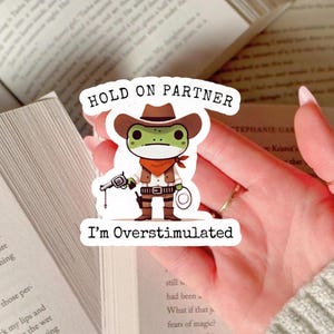Hold On Partner Im Overstimulated Sticker Funny Hidden Disability Pride Frog Waterproof Decal for RBT Gift Idea for Therapist Autism Humor