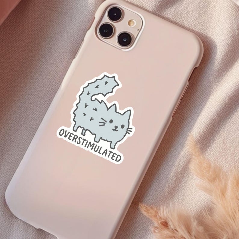 Overstimulated Sticker Funny Scared Cat Sticker for Autism Awareness ...