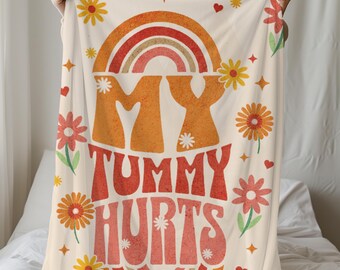 My Tummy Hurts Funny Blanket for Wife Crohns Disease Boho Gift Idea for Cozy Flare Day Lactose Intolerance Sofa Throw for IBS Self Care Gift