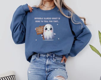 Invisible Illness Awareness Sweatshirt Ghost Spoonie Crew Chronic Pain Gift Cozy Pullover Hidden Disability Apparel Mental Health Crewneck