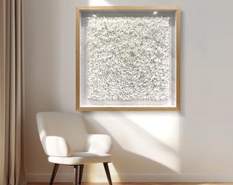 Minimalist 3D Wall Art Large Wall Art Artwork for Walls White Textured Wall Sculpture with Embossed Patterns Modern Abstract Artwork