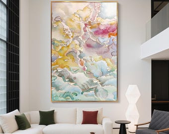 Large decorative abstract cloud-patterned paper airplane dreamy landscape art piece. Intangible cultural heritage filigree enamel painting