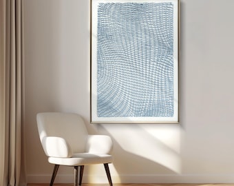 Handmade Acrylic Abstract Wall Art with 3D Textured Lines Serene Teal Wave Canvas Painting in Gallery Frame for Modern Home Office
