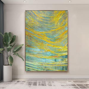 Grüne Ölgemälde Abstrakte Wand Leinwand Kunst Große Wandkunst für Wohnzimmer Große gerahmte Leinwand Wandkunst Kunstwerk für Esszimmer