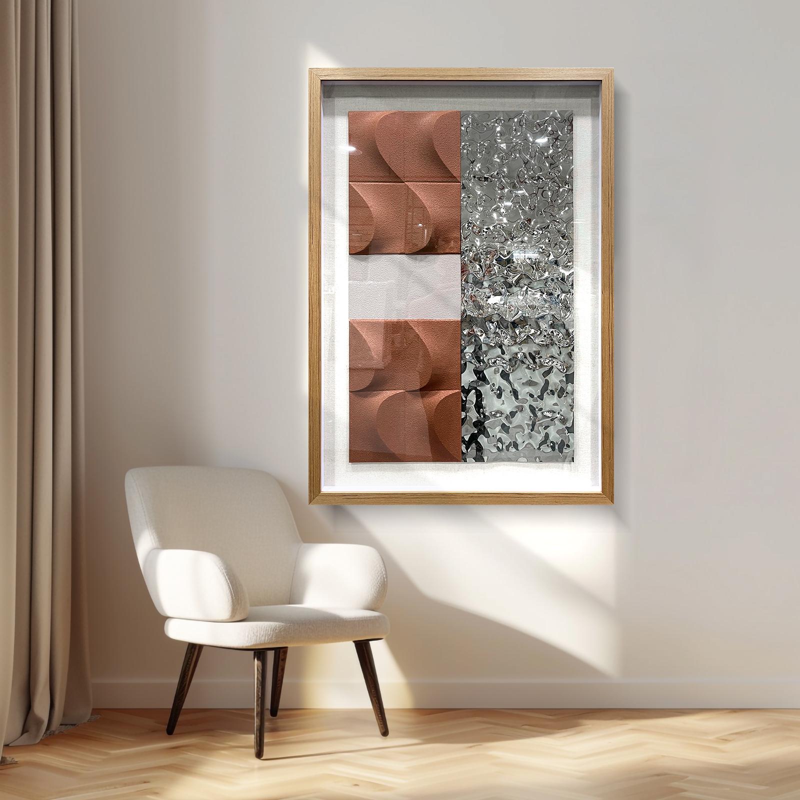 3D Wood Wall Art Modern Style Sandstone Relief Painting Stainless Steel Water Ripple Painting Decorative Space Office Wall Art