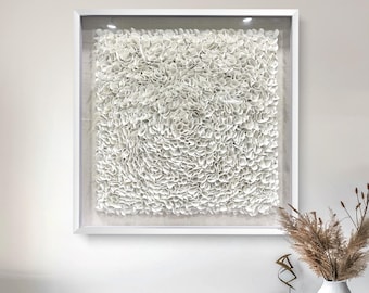 Minimalist 3D Wall Art Large Wall Art Artwork for Walls White Textured Wall Sculpture with Embossed Patterns Modern Abstract Artwork