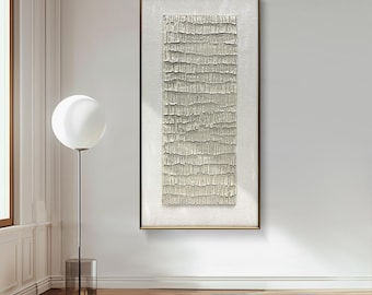 Vertical Stripe Canvas Art Handmade Textured Acrylic Painting Large Farmed Canvas Wall Art Minimalist Linear Wall Decor for office