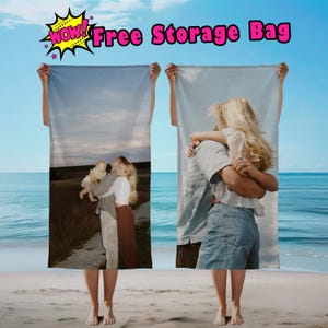 Custom Photo Beach Towel, Personalized Picture Towel, Christmas Birthday Anniversary Team logo Company Pet Repair Photo Beach Towel Gift