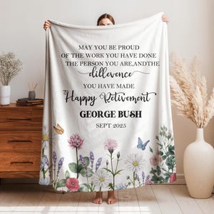 Custom Retirement Flannel Blanket, Personalized Retirement Gifts for Women, Farewell Retirement Party Gift for Boss Coworker, Gift for Her