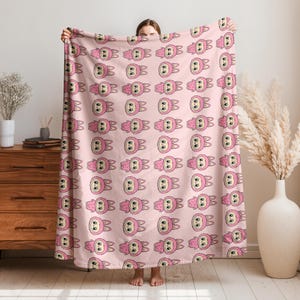 Custom Flannel Blanket With Labubu Theme, Personalized Cute Labubu Blanket, Labubu lover Gift, Pink Blue Kid Blanket For Girl, Gift for Her