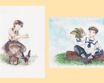 Victorian Crandall Children with Puppets - original hand drawn and watercolor paintings