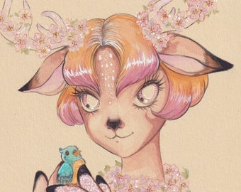 Fawn and Bluebird - Original artwork