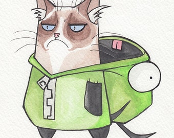 A grumpy cat in a GIR suit (print)