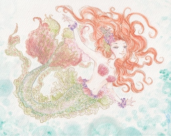 Mermaid glitz - original watercolor