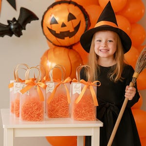 Halloween Party Favor Bags with Ribbon, Filler Thank You Tags Kids Halloween Goodie Bags, Trick or Treat Gift Bags