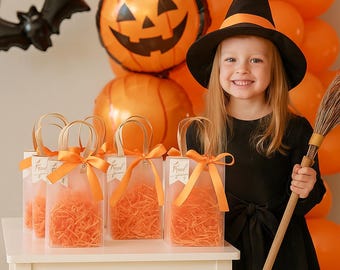 Halloween Party Favor Bags with Ribbon, Filler Thank You Tags Kids Halloween Goodie Bags, Trick or Treat Gift Bags