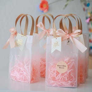 Favor bags, Personalized gift bags welcome guests, Blush, peach, Pink Small Elegant aesthetic goodie Bags with handles, custom printed name