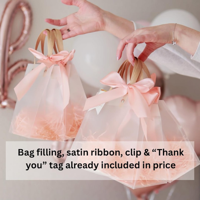 Favor bags, Personalized gift bags welcome guests, Blush, peach, Pink Small Elegant aesthetic goodie Bags with handles, custom printed name
