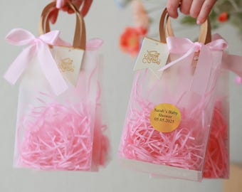 Baby shower favor bags, pink baby shower, gift bags, personalized bags, stickers on bags