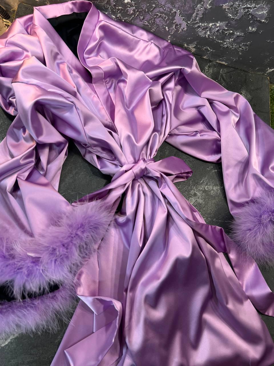 Etsy Satin Robe Satin Feather Trim Robe, Bridal Boudoir Lingerie, Wedding Getting Ready ...