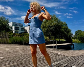 Sky Blue Corset Mini Dress, A-Line Summer Bustier, Romantic Cottagecore Outfit