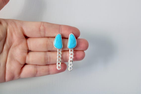 Sonoran Turquoise Earring Studs with curb chain tassel