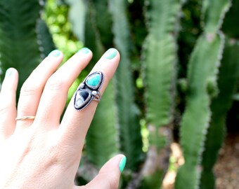 Size 6.5 -Sterling Silver double Turquoise Ring