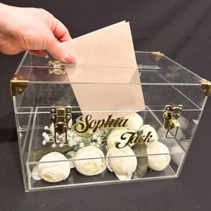 Personalisierte Acryl-Hochzeitskartenbox mit Deckel - Klare Wunsch gut Box für Braut, kundenspezifische Geschenkbox für Brautpaare, Blumenkartentruhe