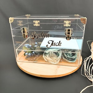 Grün Blau Floral Acryl Hochzeitskarte Box - Personalisierte klare Geschenkbox für Braut und Bräutigam