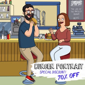 Bobs Burg Custom Portrait, Cartoon Portrait, Burger Portrait, Burger Geschenke, Paar Zeichnung, Vatertagsgeschenk, Geschenk für Vater, Geburtstagsgeschenk