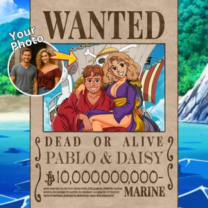 Custom Anime Portrait, Pirate Anime, anime wanted poster, One Pirate Anime, wanted Poster, Couple, pirate couple drawing,Mothers day gift