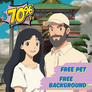 GHIBLI ANIME PORTRAIT, custom ghibli-style Art | Custom Ghibli Style Portraits , Anime Portraits Couples, mothers day gift, Potrait