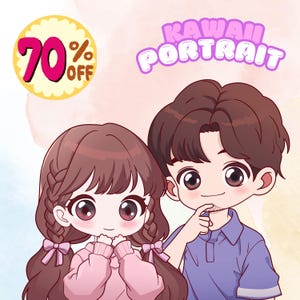 CUSTOM CHIBI KAWAII, Kawaii portrait, Chibi portrait, Couple portrait Gift, Chibi art, Chibi illustration, Easter Day Gift, Family Gift