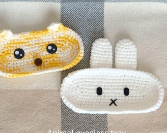 Handmade Crochet Animal Eyeglass Tray | Bunny Bear Desk Organizer, Kawaii Decor