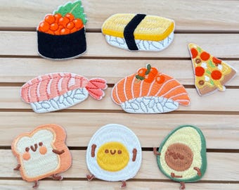 Süße gestickte Aufnäher - Sushi & Pizza Food Serie, selbstklebend, zum Selberkleben für Taschen, Handyhüllen, Wohnkultur