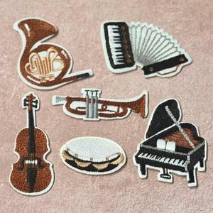 Parches bordados para bandas musicales / Parches para instrumentos musicales / Piano, violín, trompeta, acordeón (autoadhesivos)